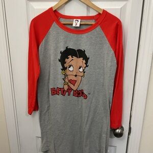 Betty Boop Long Sleeve Shirt - Red and Gray